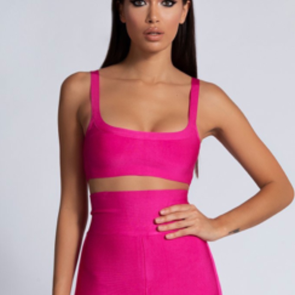 meshki Amanda Bandage Crop Top hot pink